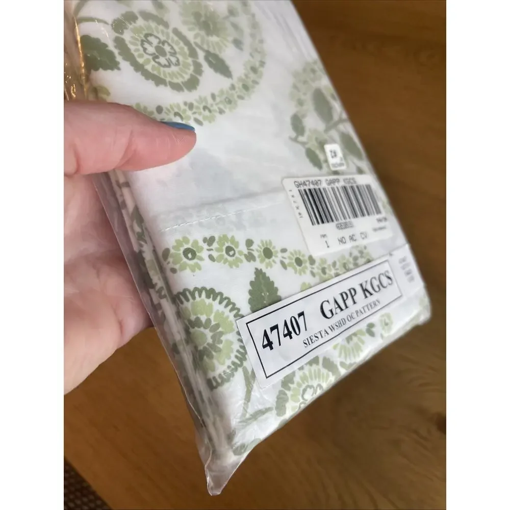 Garnet Hill Organic Cotton King Pillow Case Set Siesta Green Flower Paisley NIP
